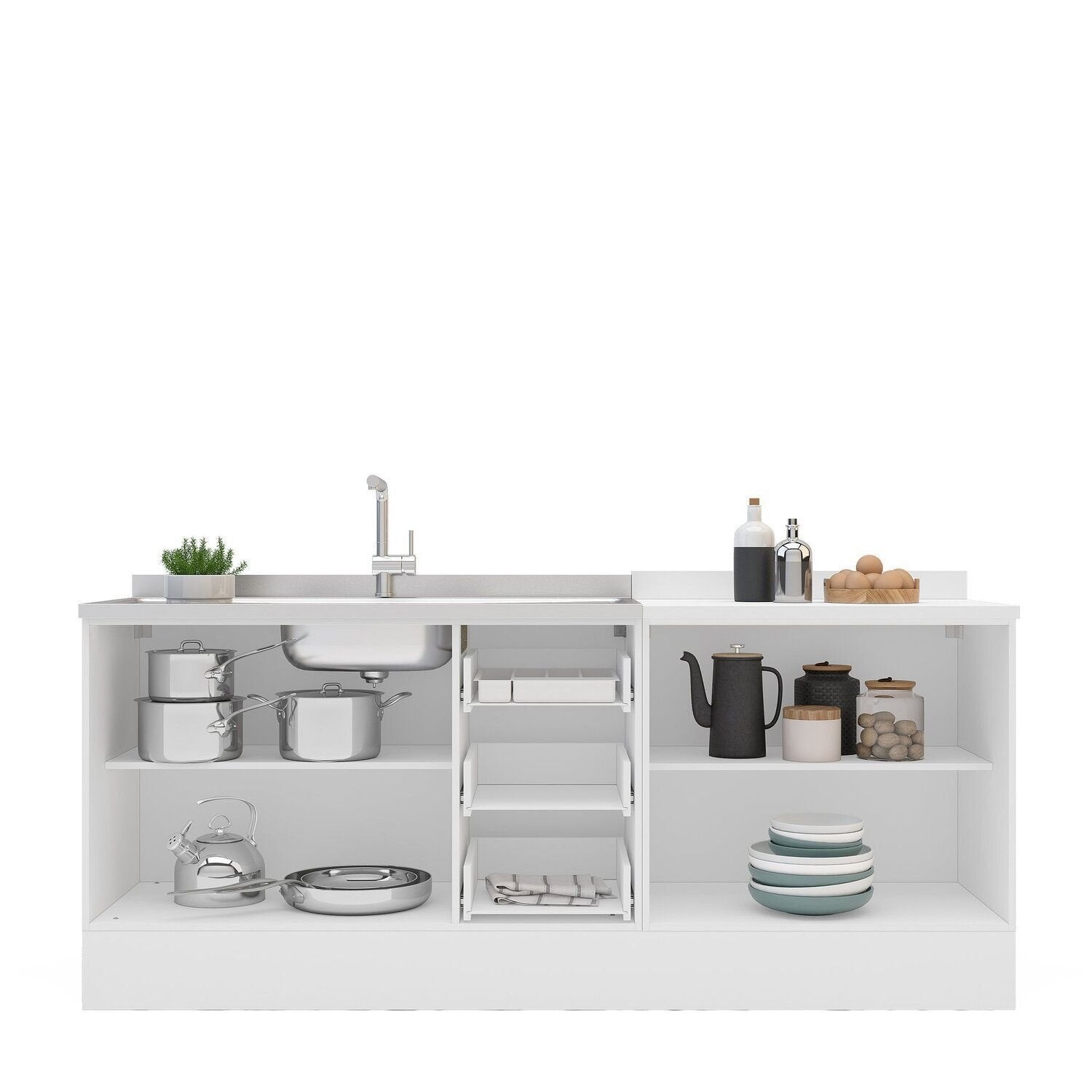 Cozinha Pérola Compacta com Rodapé 2 Peças Balcão 2 Gavetas 3 Portas Yescasa Branco