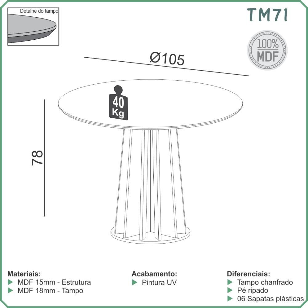 Conjunto de Jantar Mesa Redonda MDF 4 Cadeiras Tela Palha Freijó Off White Cesare Claro Dalla Costa
