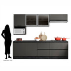 Cozinha Modulada Completa 7 Peças 7 Portas 4 Gavetas com Nicho para Micro-Ondas e Balcão com Tampo Etna Poliman Móveis Grafite Cinza