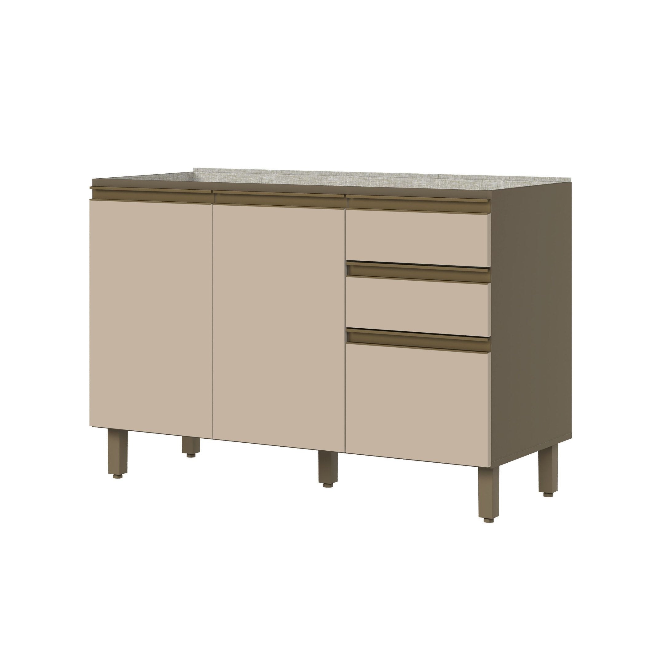 Balcão Pia 2 Gavetas 3 Portas 120cm Connect Henn Cinza/Duna/Cristal