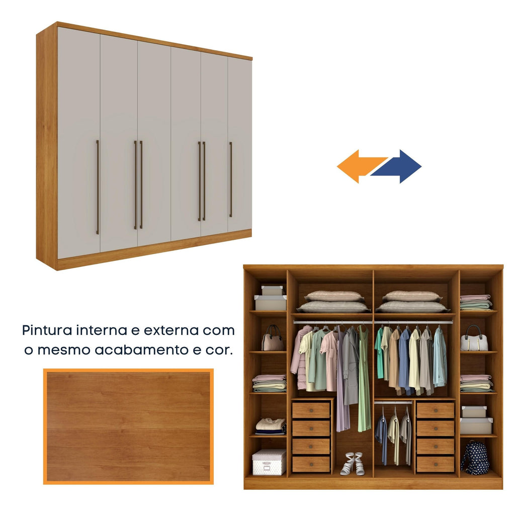 Guarda-Roupa Casal 6 Portas 8 Gavetas 270cm Portugal Yescasa Marrom/Cinamomo/Off White