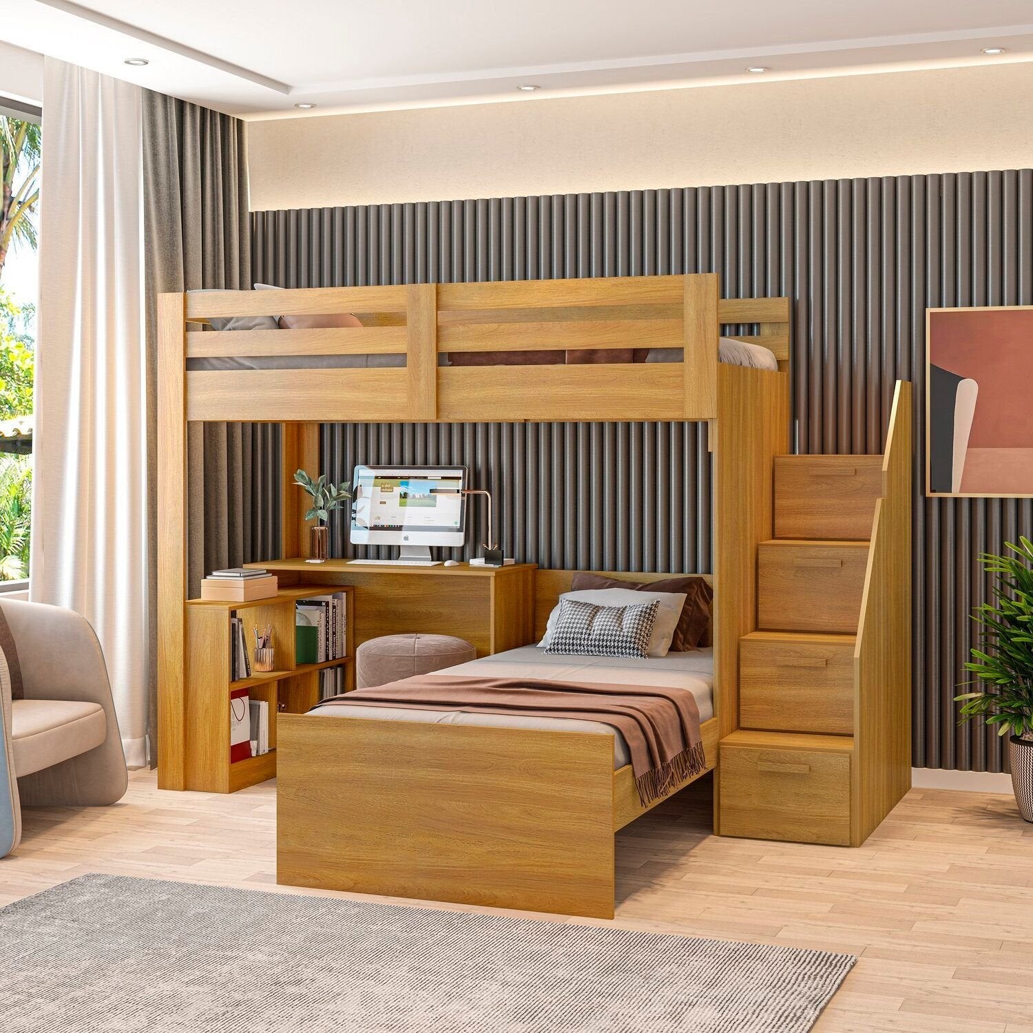 Beliche Multifuncional Solteiro Adulto com Escrivaninha Star Office Casatema MadeiraOriginals Marrom