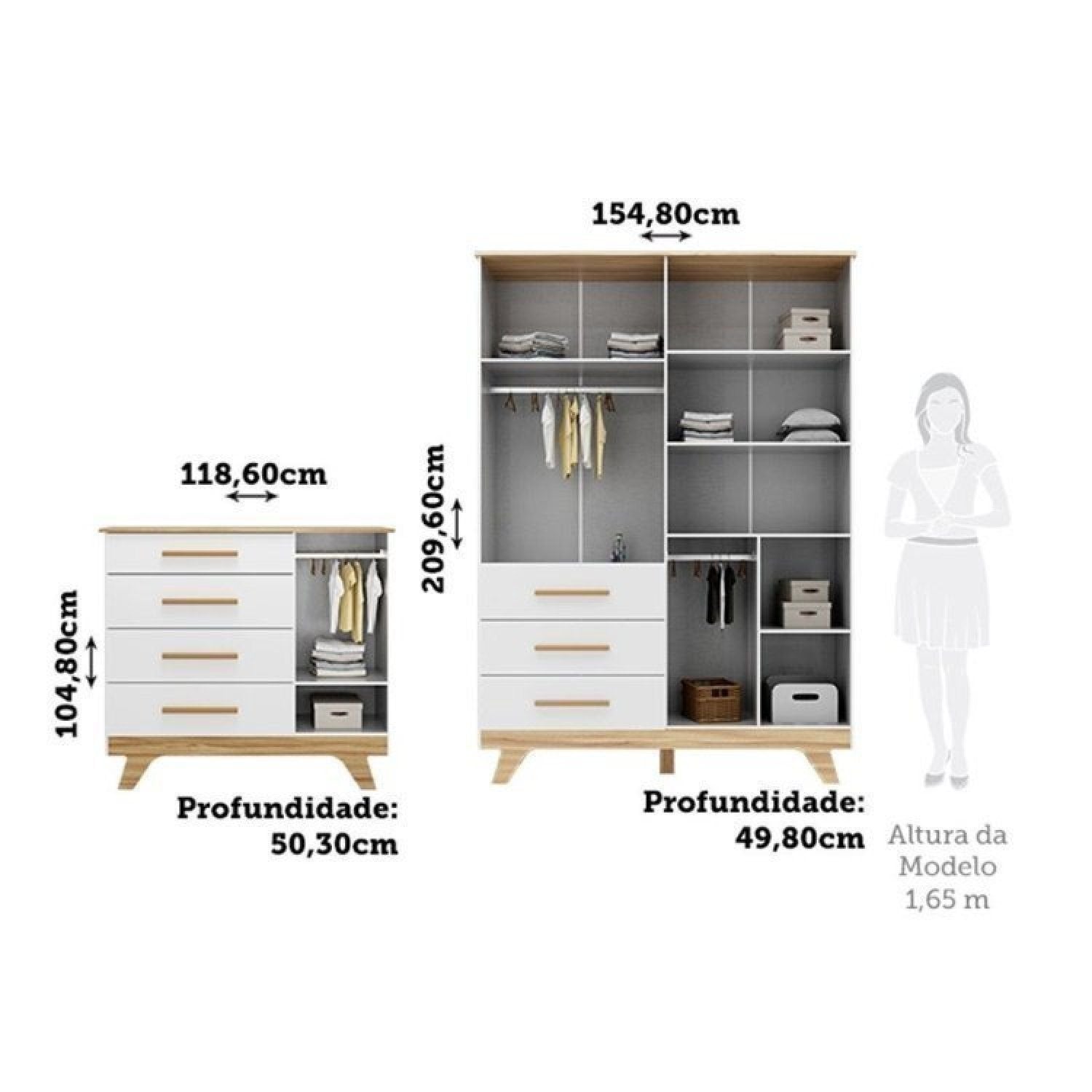 Quarto Infantil Completo Guarda-Roupa 4 Portas e Cômoda 1 Porta 100% MDF Kakau Retrô Yescasa