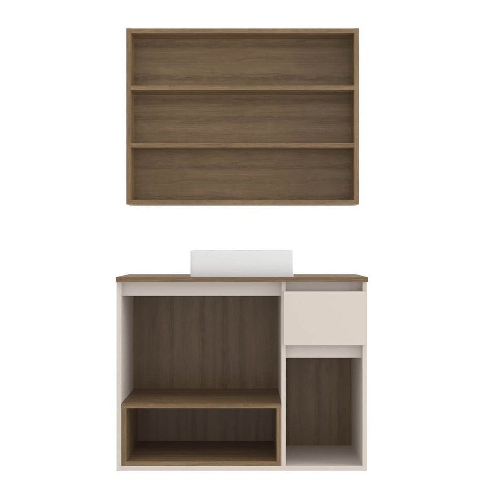 Conjunto para Banheiro Gabinete Suspenso com Cuba e Espelheira Aurora Yescasa 80cm Bege/Mel/Arenas