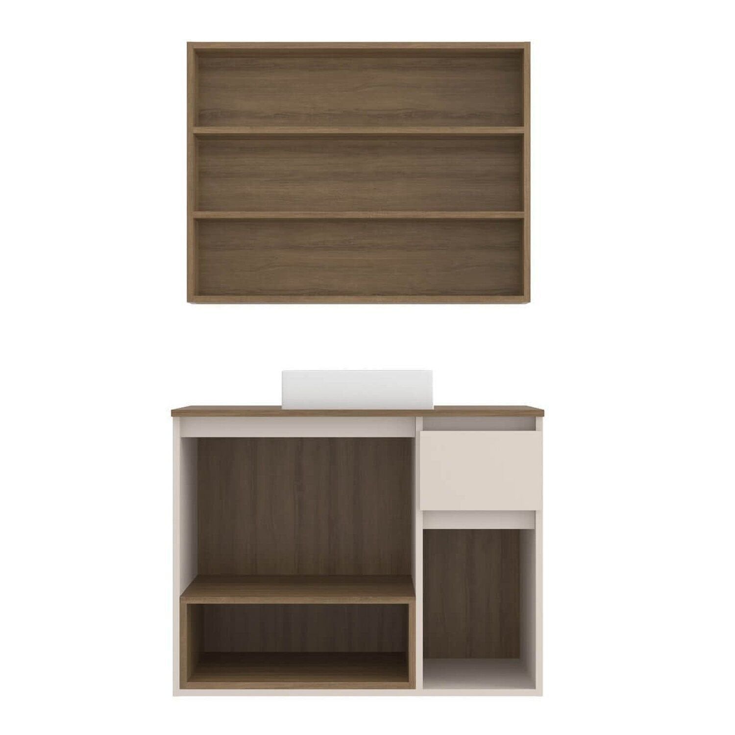 Conjunto para Banheiro Aurora Yescasa 80cm Cuba e Espelheira Bege/Mel/Arenas