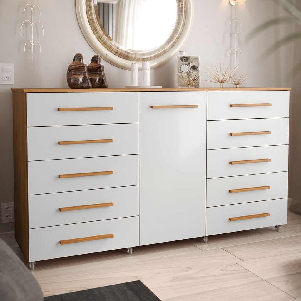 Cômoda para Quarto 10 Gavetas e 1 Porta Imperial Batrol Móveis Marrom/Freijó/Off White