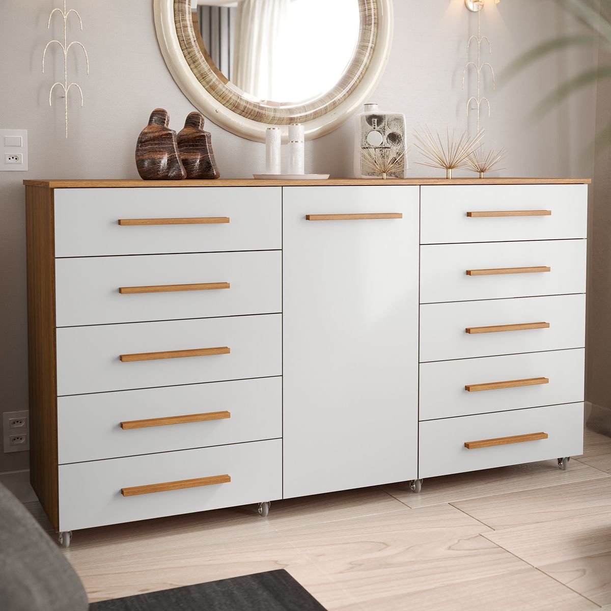 Cômoda para Quarto 10 Gavetas e 1 Porta Imperial Batrol Móveis Marrom/Freijó/Off White