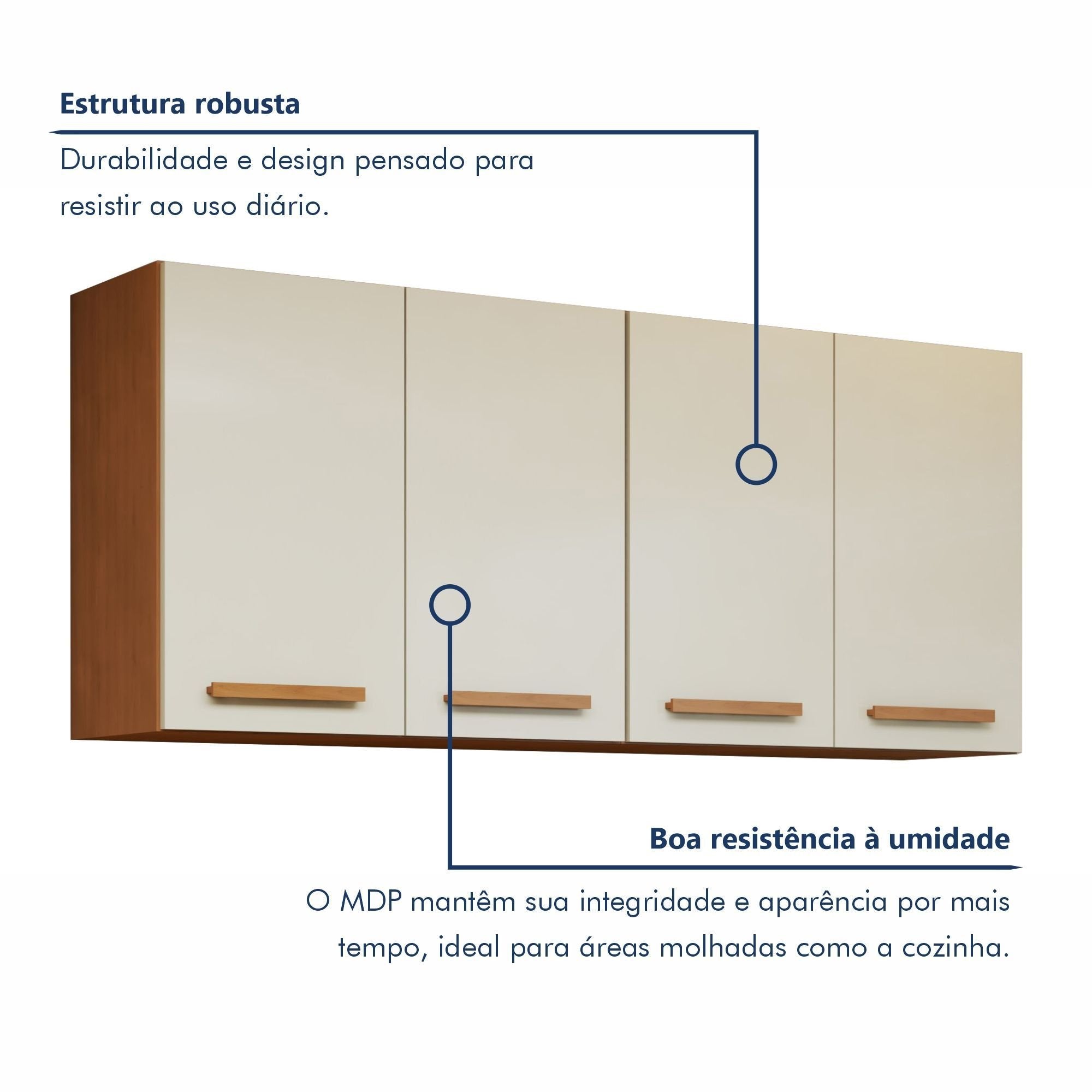 Cozinha Completa Modulada Atenas Kaiki Móveis 7 Portas 3 Gavetas Balcão Aéreo MDP Branco