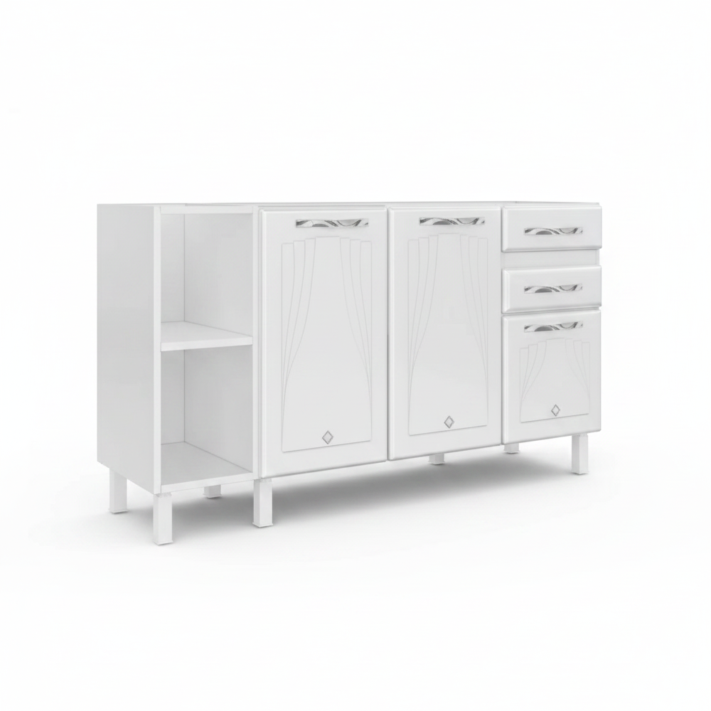 Balcão de Cozinha para Pia em Aço 2 Portas 2 Gavetas com Nichos 150cm Star New Telasul Branco