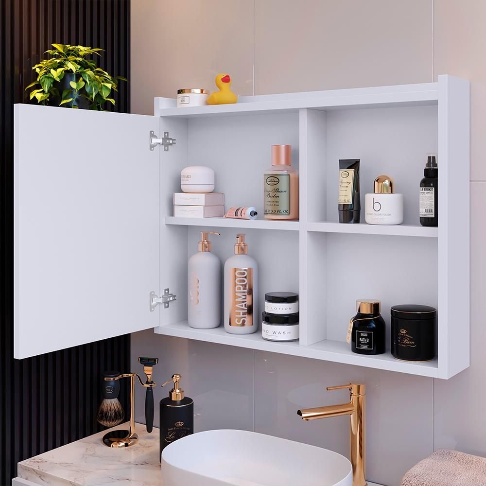 Armário Espelheira para Banheiro DESAN Luxo 1 Porta 60cm Branco