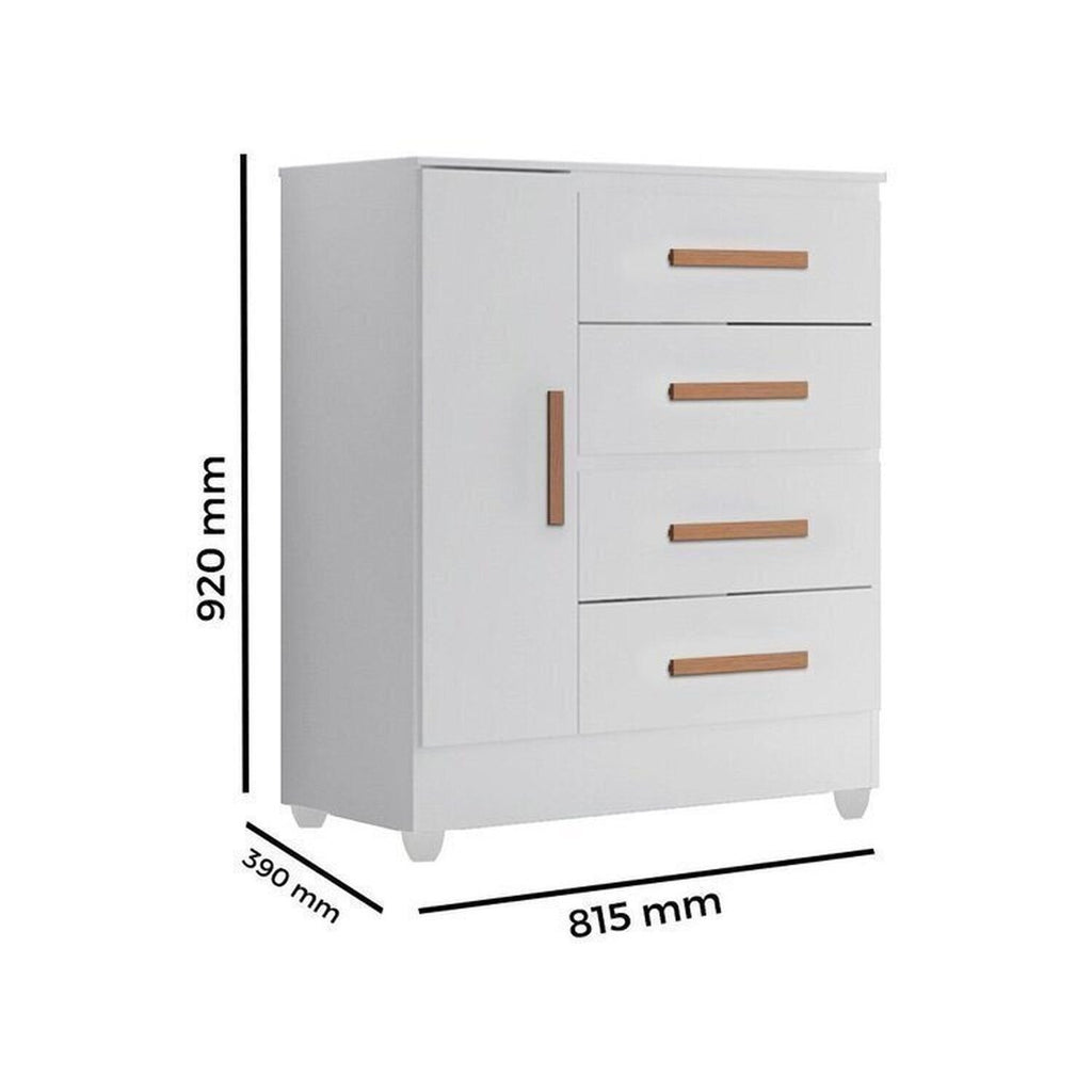Quarto Bebê Infantil com Guarda-Roupa 4 Portas e 2 Gavetas com Cômoda 4 Gavetas e 1 Porta Aconchego Móveis Leão Branco
