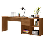 Escrivaninha Mesa Escritório em L Notável Office Tampo Giratório 2 Gavetas 3 Nichos 148,6cm Freijó Trend