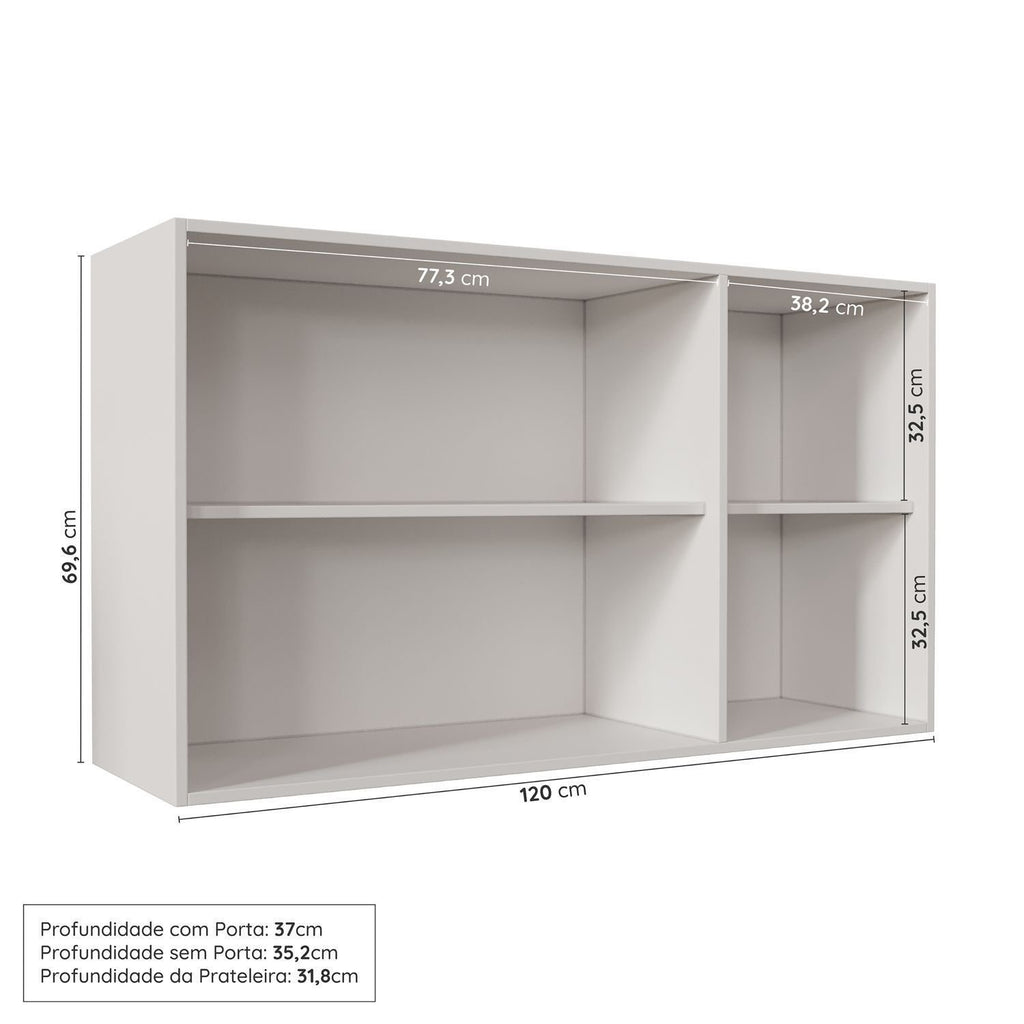 Armário Aéreo 3 Portas 120cm Arizona CabeCasa MadeiraOriginals Branco/Azul