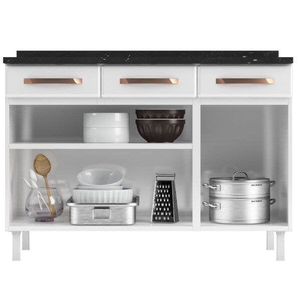 Balcão de Cozinha em Aço Triplo com Tampo 3 Portas 3 Gavetas 120cm Mirage New Telasul Branco