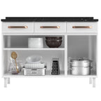 Balcão de Cozinha em Aço Triplo com Tampo 3 Portas 3 Gavetas 120cm Mirage New Telasul Branco