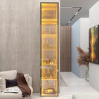Cristaleira 1 Porta Reflecta com Fita LED e Espelho 100% MDF Luminare Gelius Móveis Bege/Off White