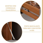 Cozinha Modulada 6 Peças Brilhante Cristaleira 2 Balcões 3 Armários Aéreos Bege/Cinamomo/Platina