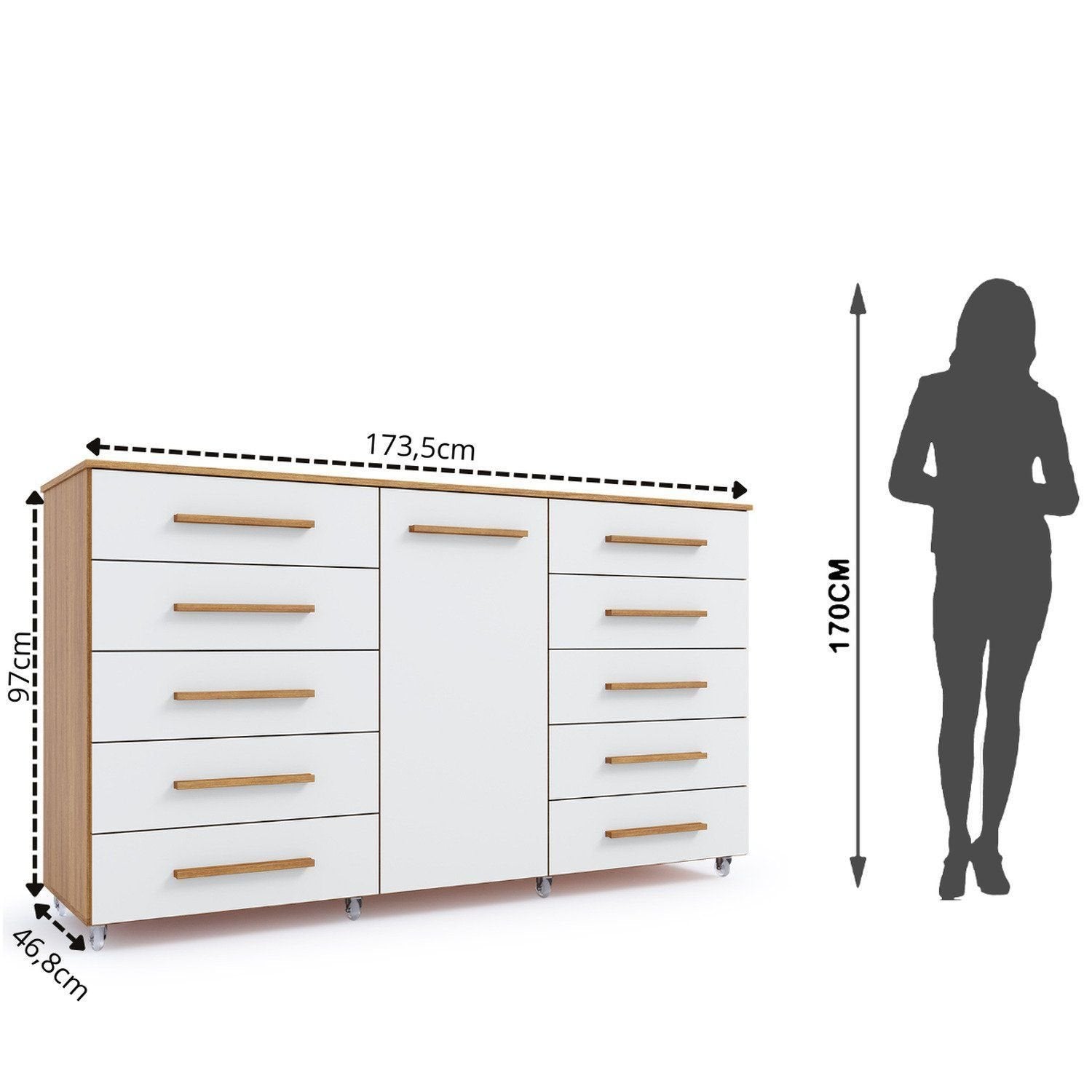 Cômoda para Quarto 10 Gavetas e 1 Porta Imperial Batrol Móveis Marrom/Freijó/Off White