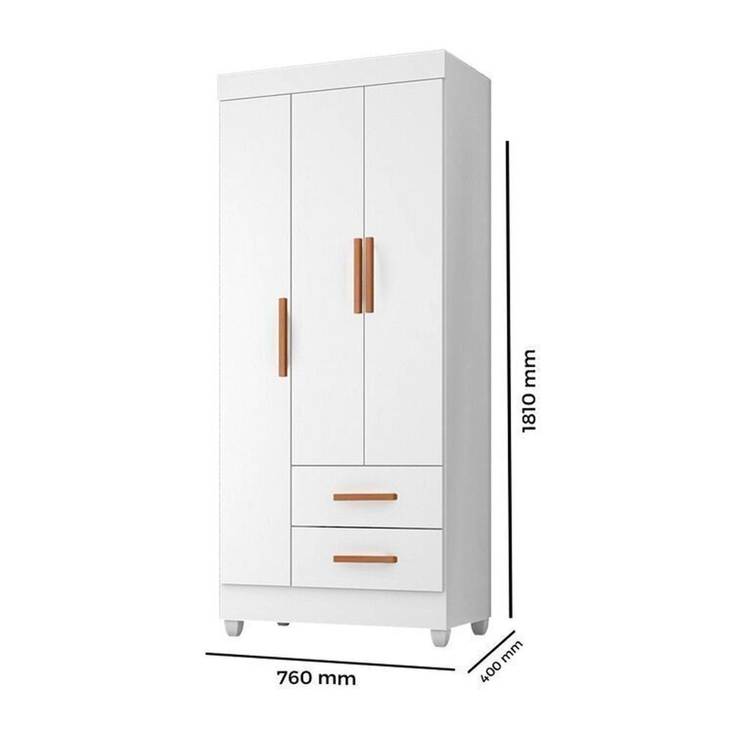 Quarto Bebê Infantil com Guarda-Roupa 3 Portas e 2 Gavetas com Cômoda 4 Gavetas Lite Infantil Móveis Leão Branco