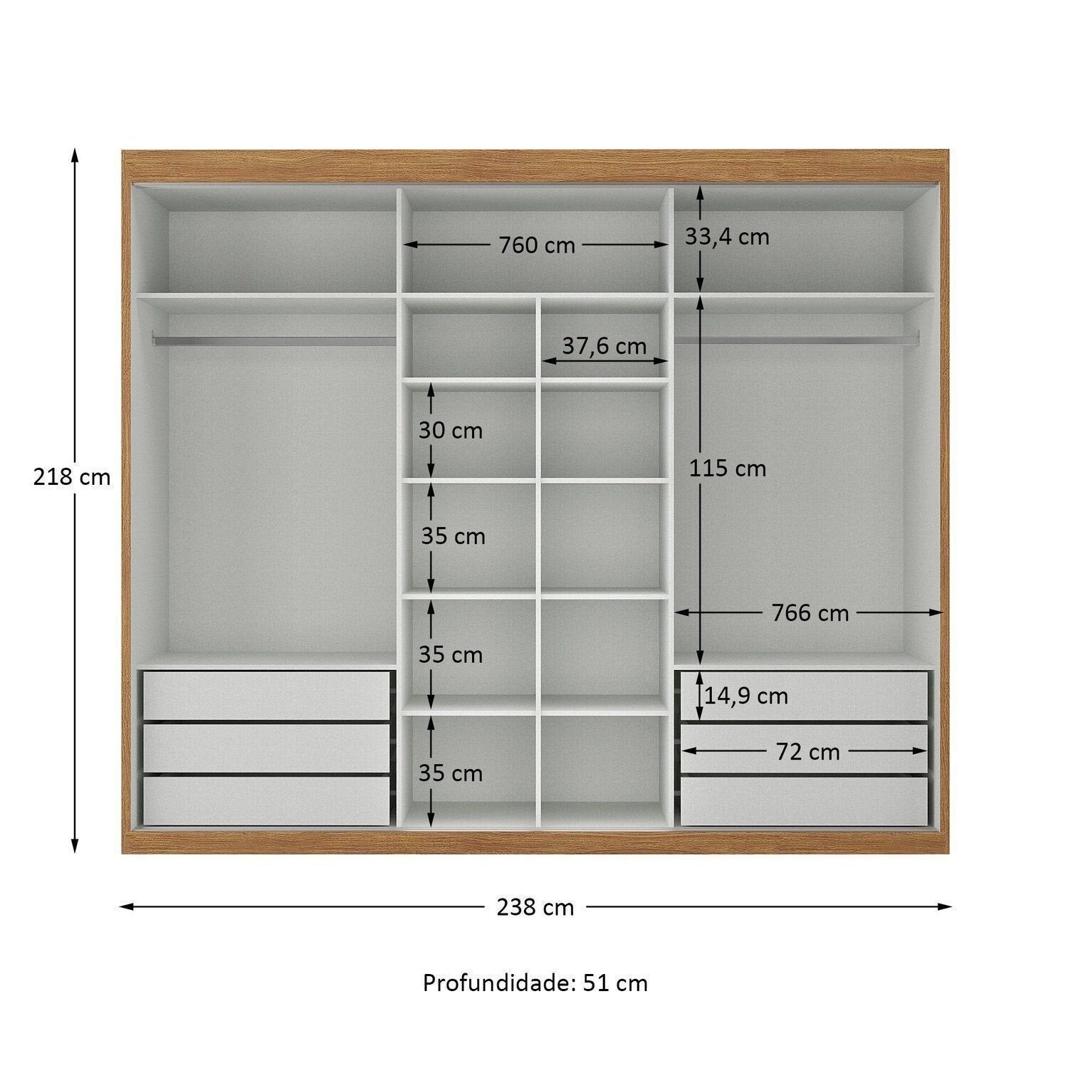 Guarda-Roupa Casal 3 Portas de Correr 6 Gavetas Spazio Yescasa 100% MDF Off White/Cinamomo