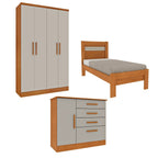 Quarto Infantil Completo com Guarda-Roupa Cômoda e Cama 100% MDF Harmonia Yescasa Bege/Cinamomo/Off
