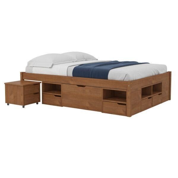 Cama Queen Multifuncional Madeira Maciça 6 Gavetas Charme Inter Link Marrom/Amendoa