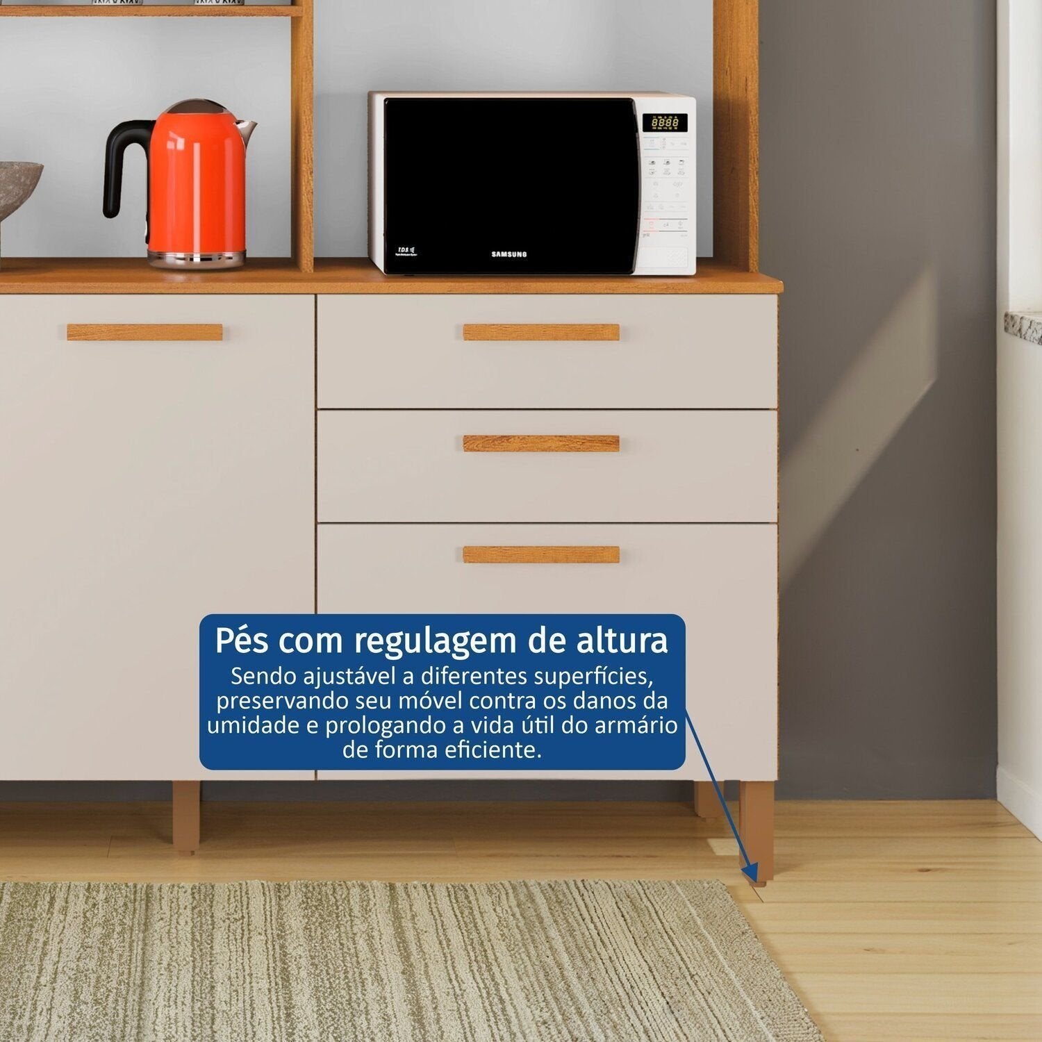 Armário de Cozinha Athenas 6 Portas 2 Gavetas 100% MDF Yescasa