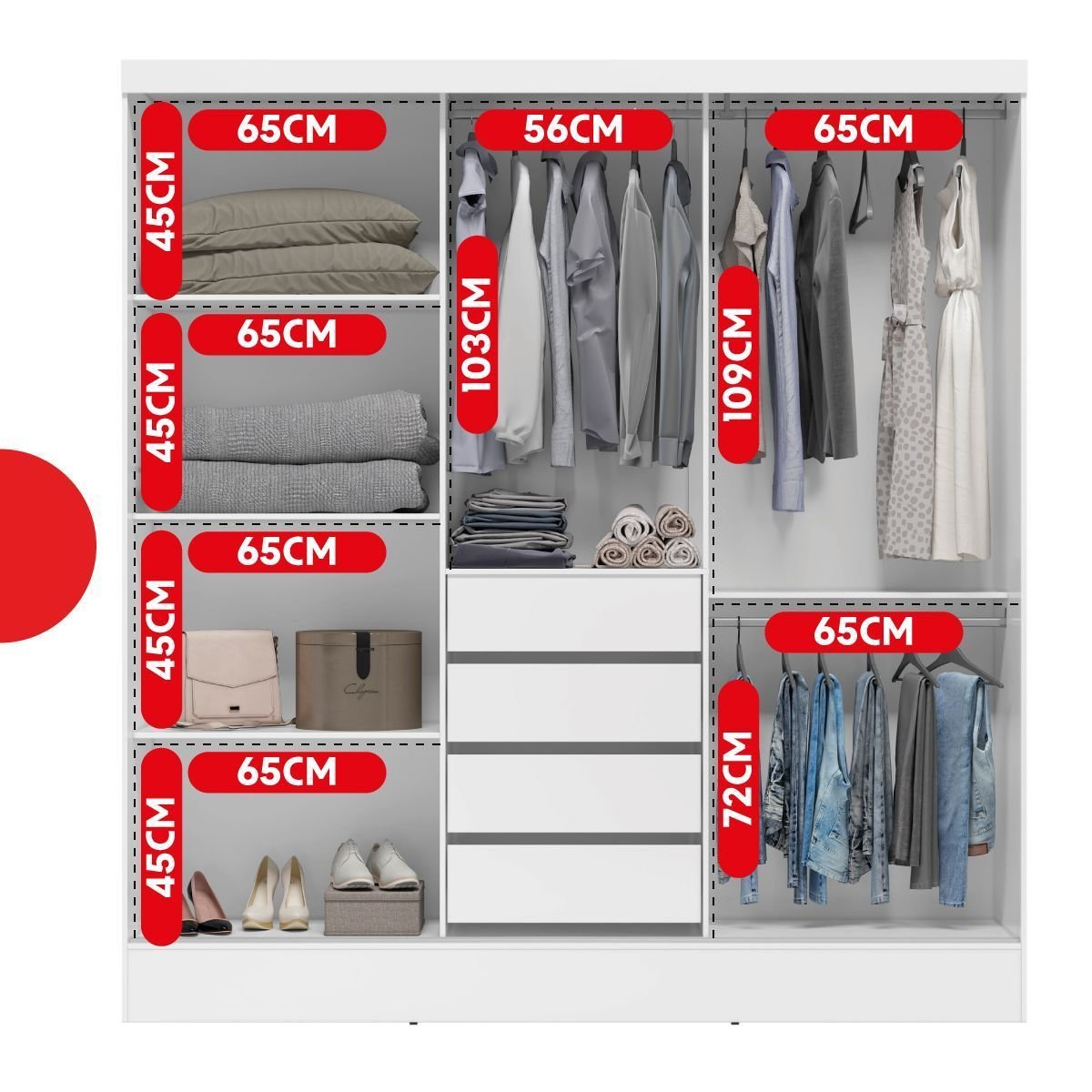 Guarda-Roupa Casal 3 Portas de Correr 4 Gavetas com Espelho Plata Demóbile MDP Branco