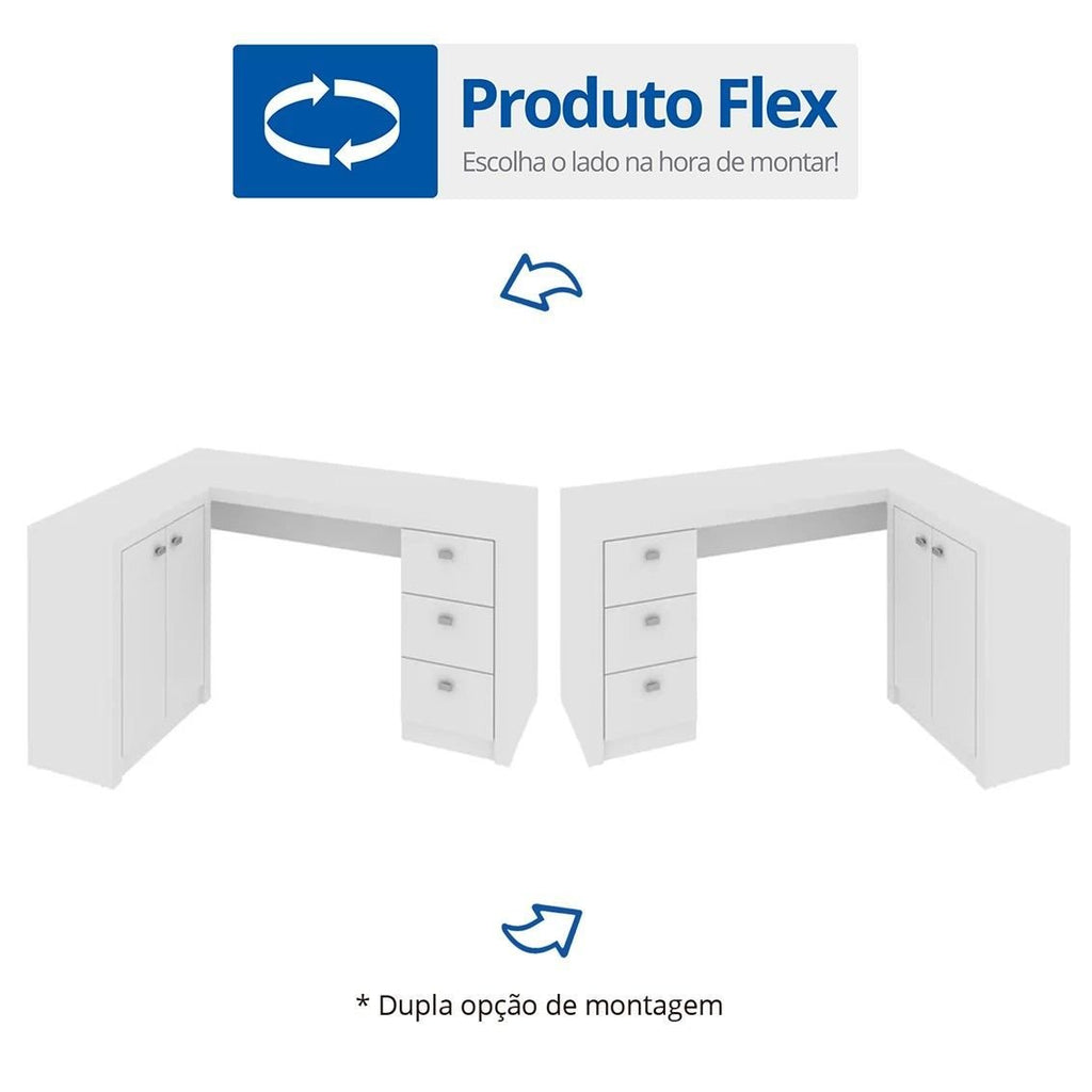 Escrivaninha Mesa Escritório em L com Armários ME4100 3 Gavetas 136cm Tecno Mobili