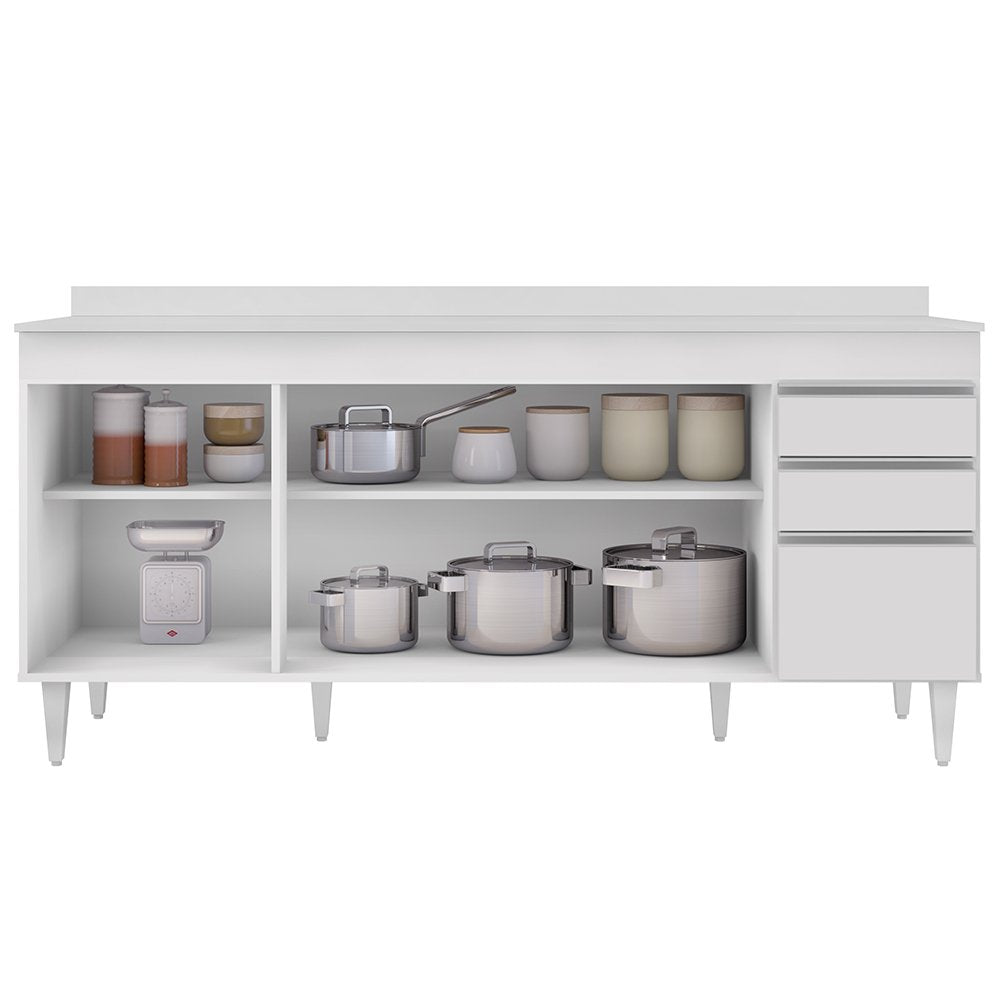 Balcão Gabinete Cozinha 180cm com Tampo Dallas Branco Lumil Móveis