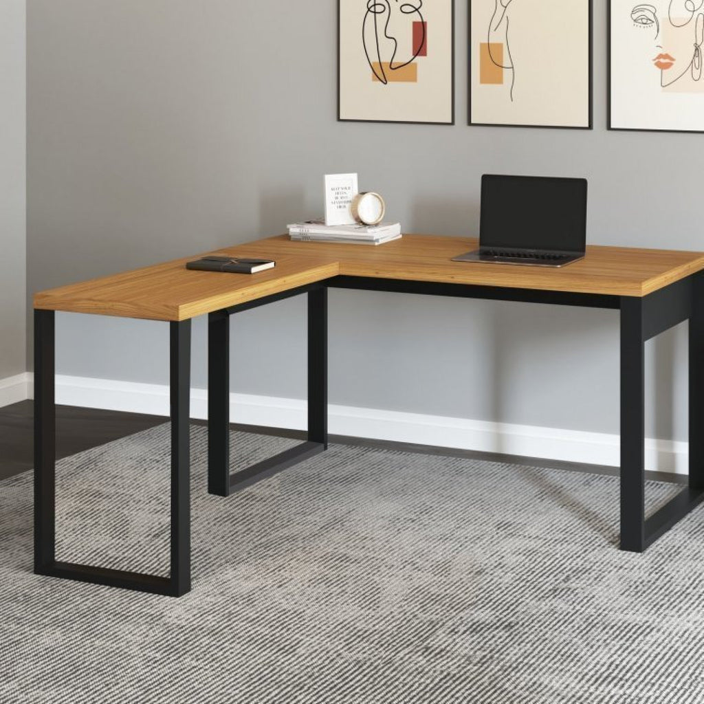 Conjunto Escritório Mesa Escrivaninha em L com Gaveteiro 100% MDF 3 Gavetas 157,5cm Industrial Freijó/Preto Espresso Móveis