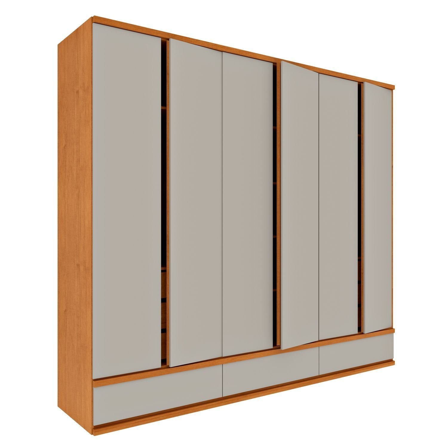Guarda-Roupa Casal 6 Portas 9 Gavetas 270cm Tóquio Yescasa 100% MDF Bege/Cinamomo/Off White