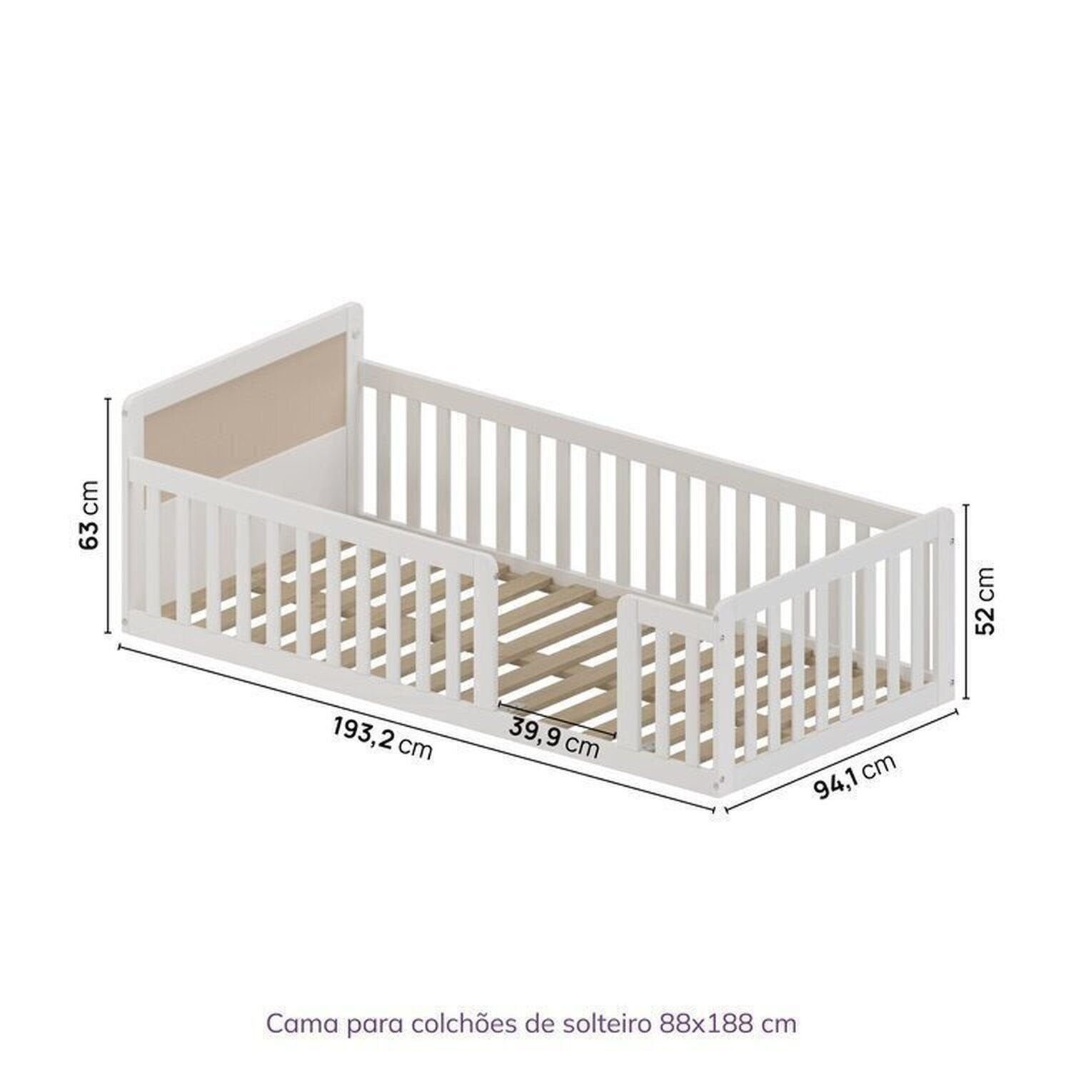 Conjunto com Cama Solteiro Giulia Rattan e Guarda Roupa Curió Casatema MadeiraOriginals Branco/Marrom