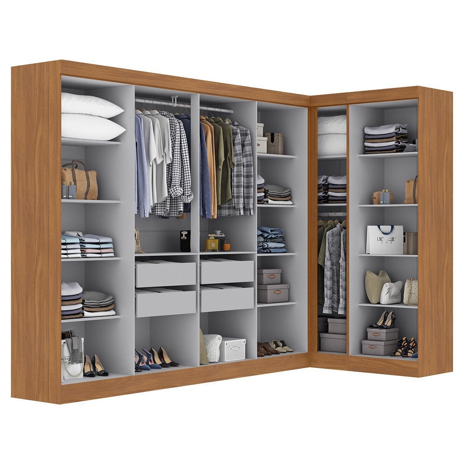 Guarda-Roupa Modulado de Canto 11 Portas 4 Gavetas Paris Maxel 100% MDF Off White/Cinamomo