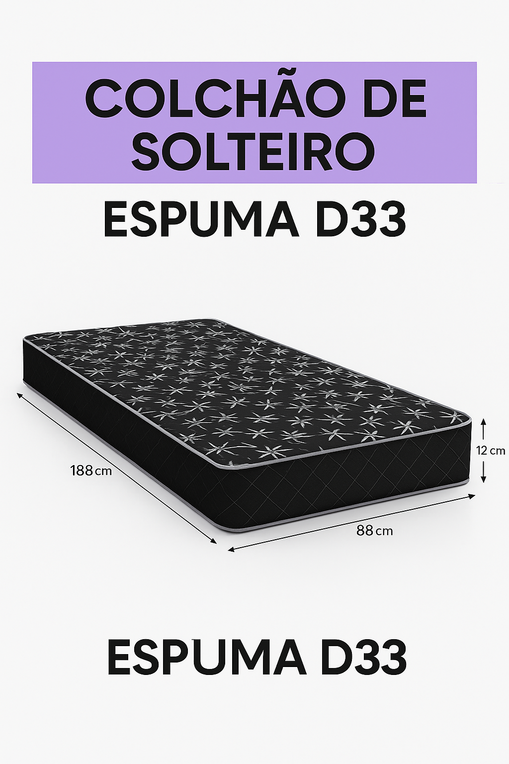Colchão Solteiro Espuma D33 Jupiter Firme Poliéster 88x188x12cm