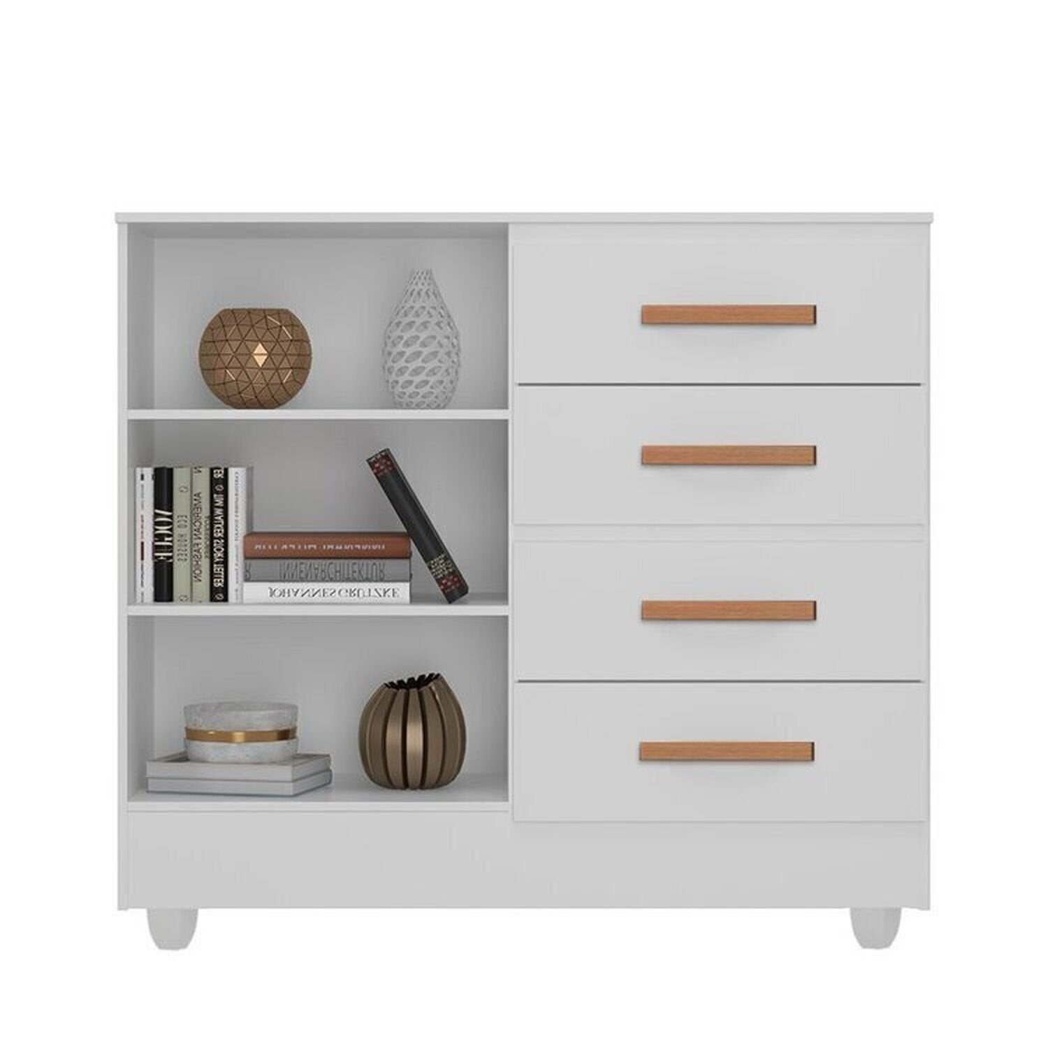 Quarto Bebê Infantil com Guarda-Roupa 3 Portas e 2 Gavetas com Cômoda 4 Gavetas e 2 Portas Lite Móveis Leão Branco