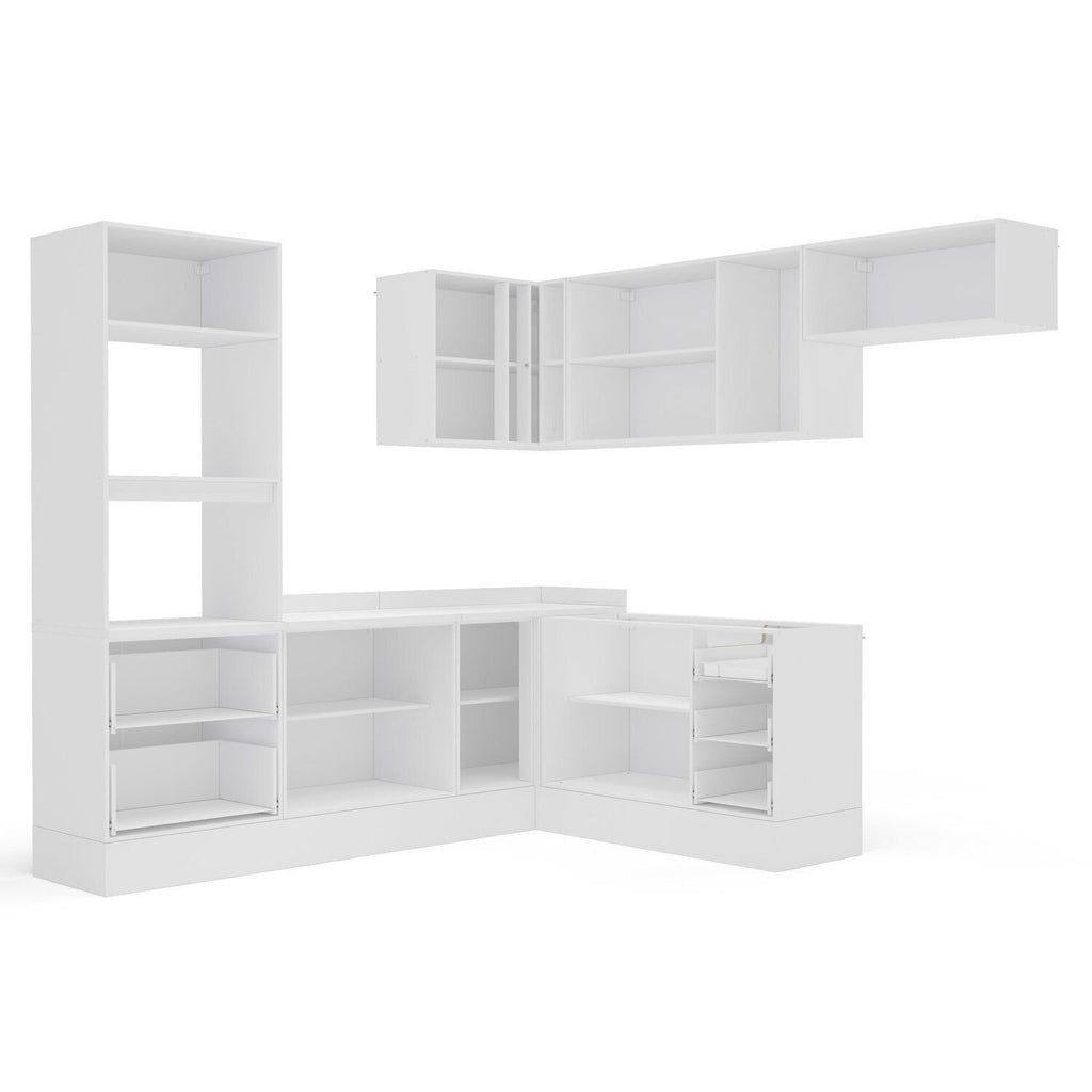 Cozinha Completa Modulada 8 Peças com Rodapé Pérola Yescasa Cinza/Branco