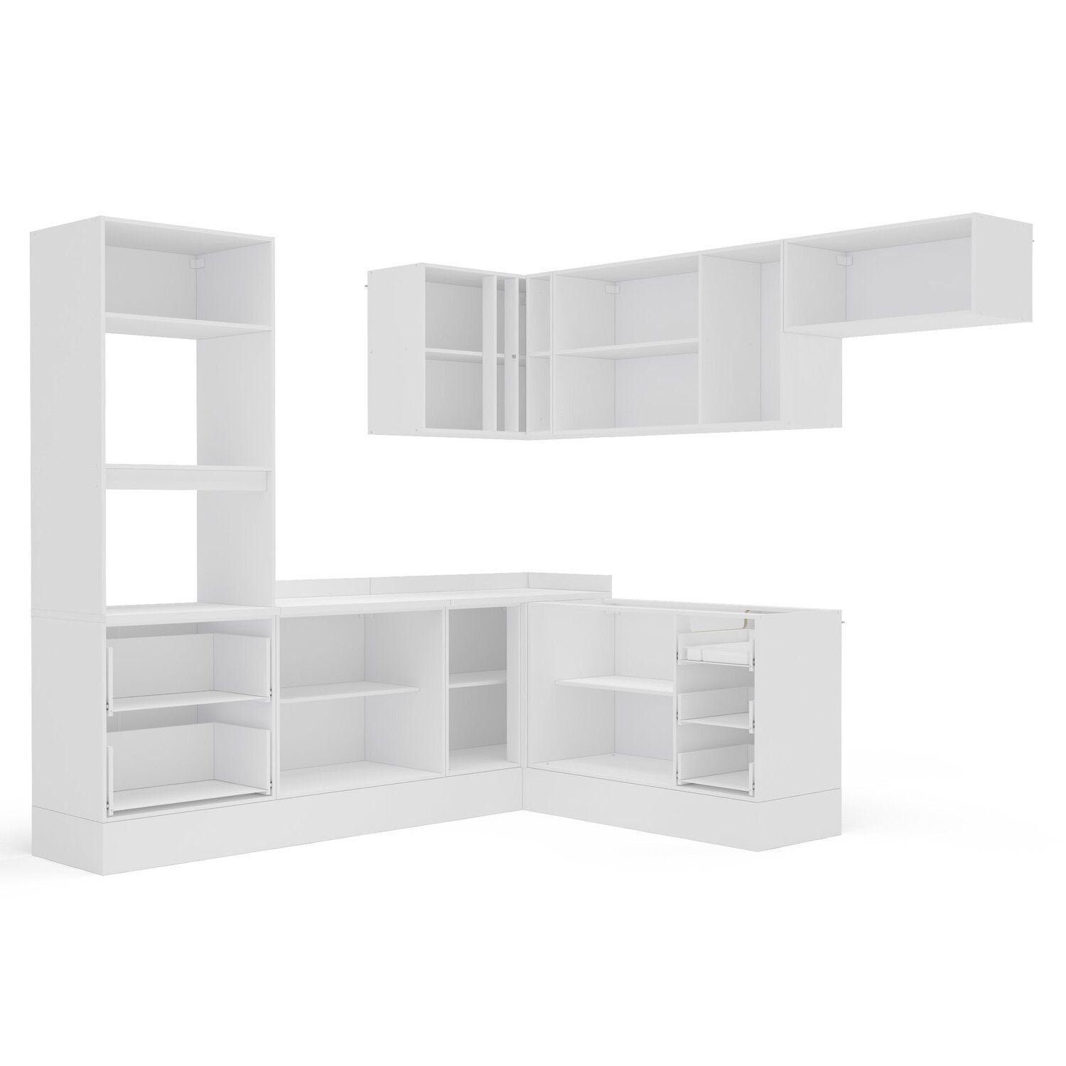 Cozinha Completa Modulada 8 Peças com Rodapé Pérola Yescasa Cinza/Branco