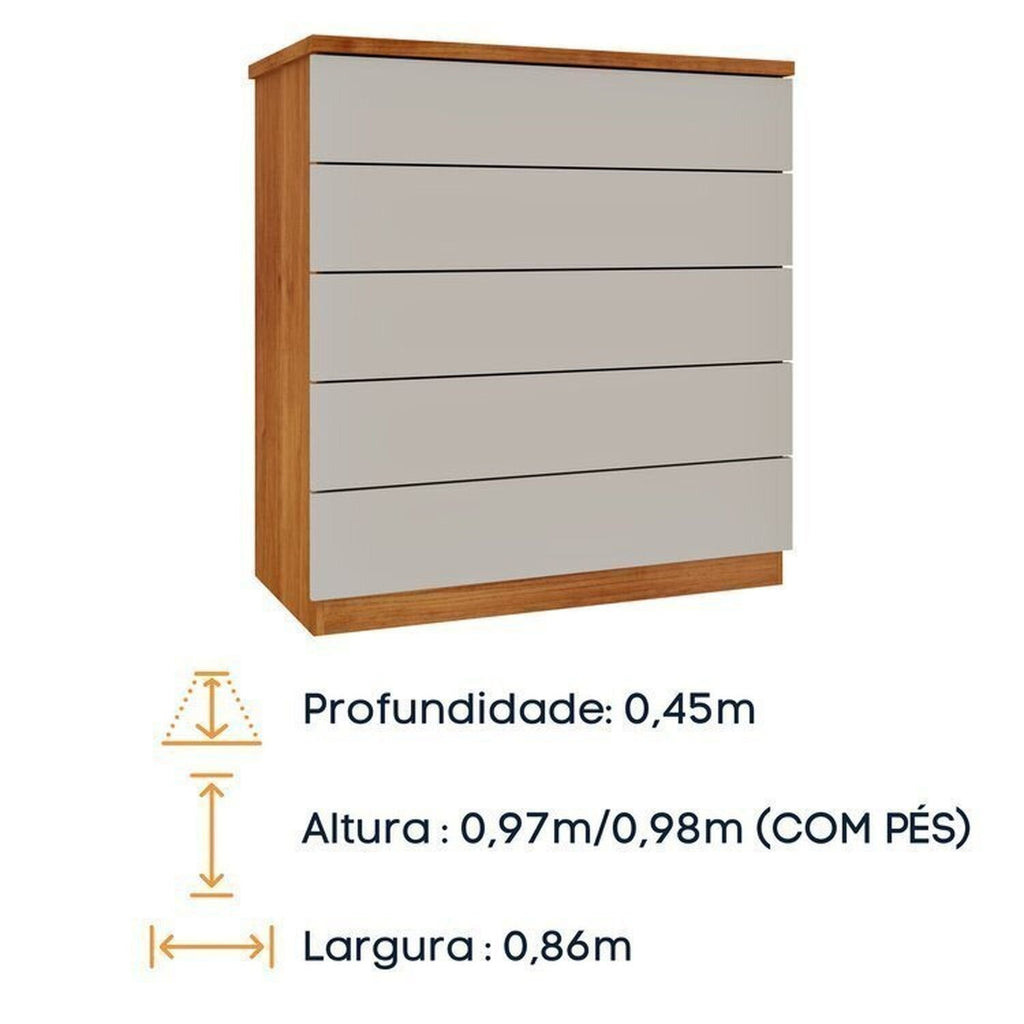 Kit 2 Cômodas 5 Gavetas Premium Espresso Móveis Bege/Cinamomo/Off White