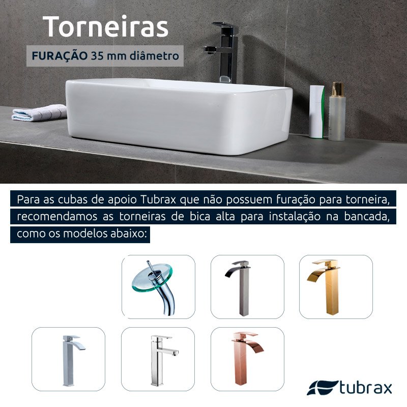 Cuba Banheiro Lavabo Cerâmica Retangular Branca Apoio Tubrax BAB0003