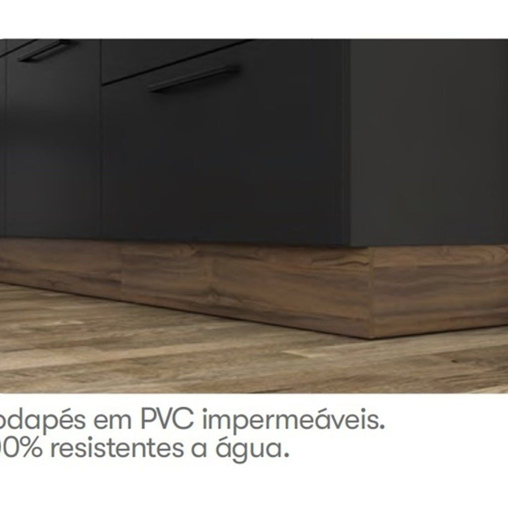Cozinha Modulada em Aço Exclusive Itatiaia 5 Peças 7 Portas 6 Gavetas Paneleiro Forno Rodapé PVC Preto/Grafite/Matt