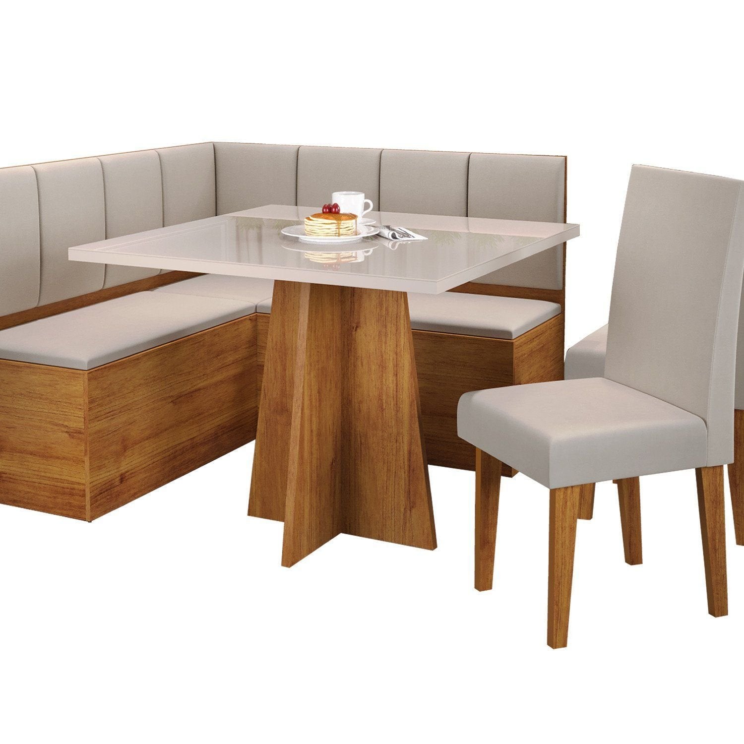 Conjunto Canto Alemão Baú Bariloche Mesa Quadrada 90x90 com 2 Cadeiras Venus MDP Viero 958028