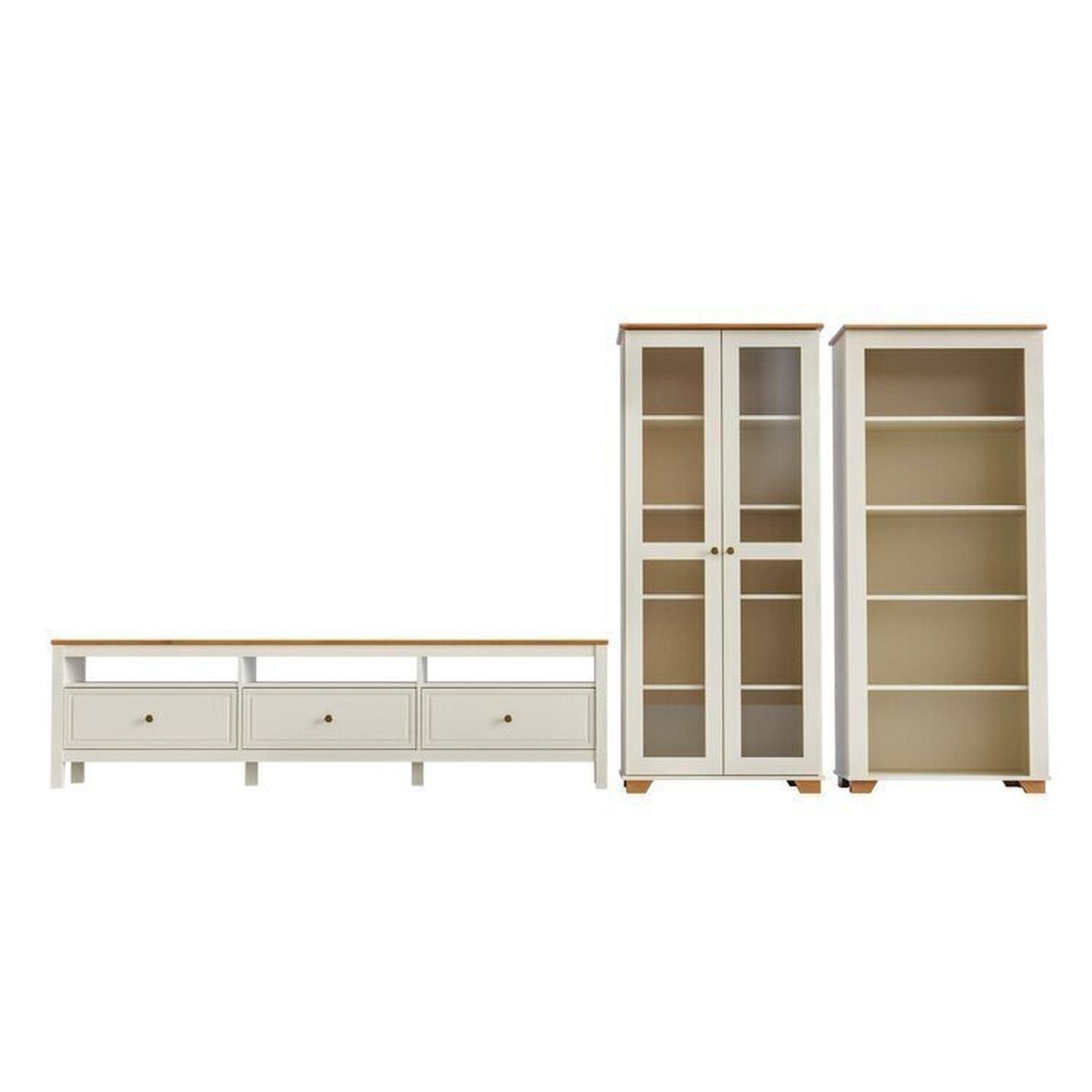 Conjunto Sala de Estar Ananda Rack Estante e Cristaleira Madeira Maciça Off White/Mel CabeCasa MadeiraMadeira