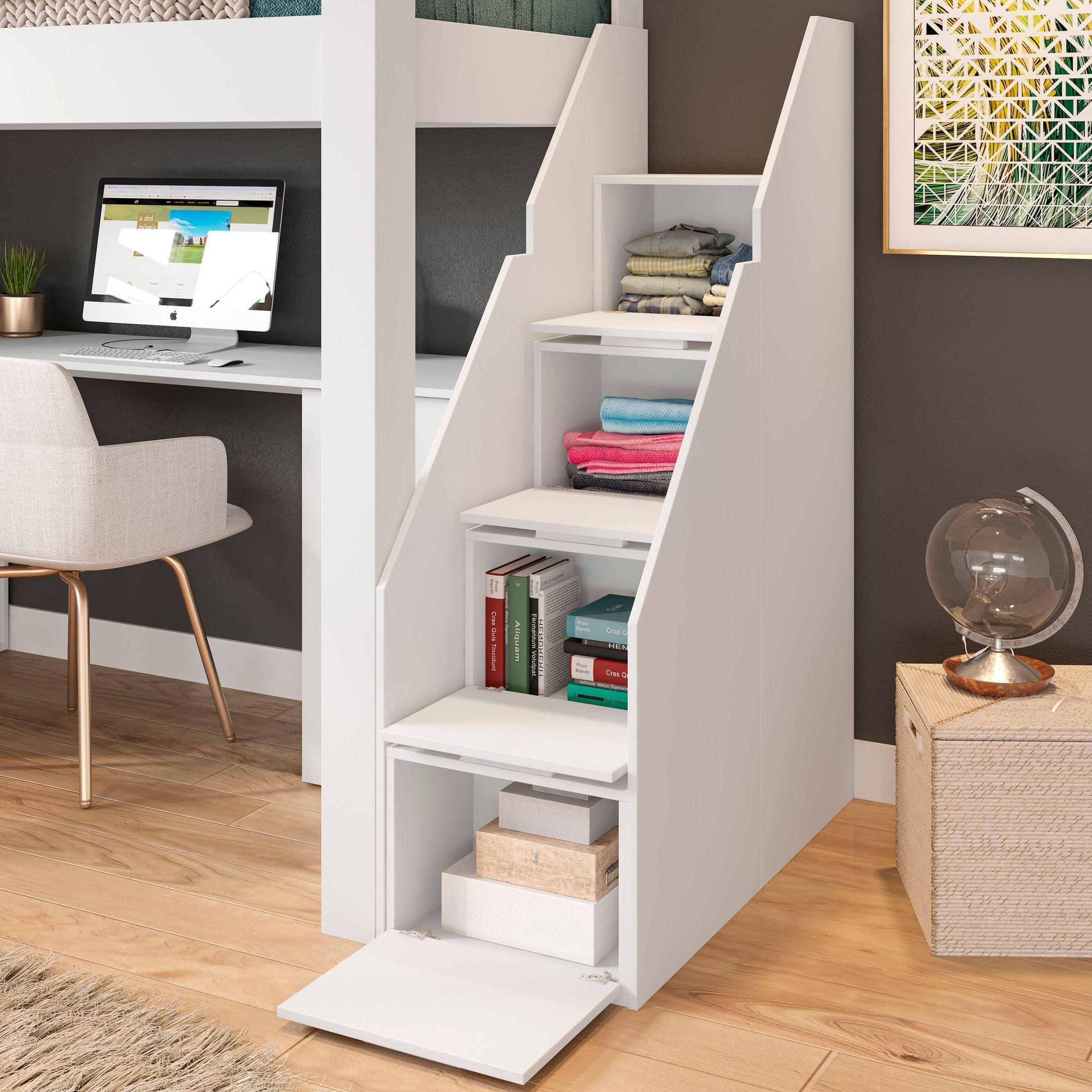 Cama Office Multifuncional Solteiro Adulto Star Plus Casatema MadeiraOriginals Branco