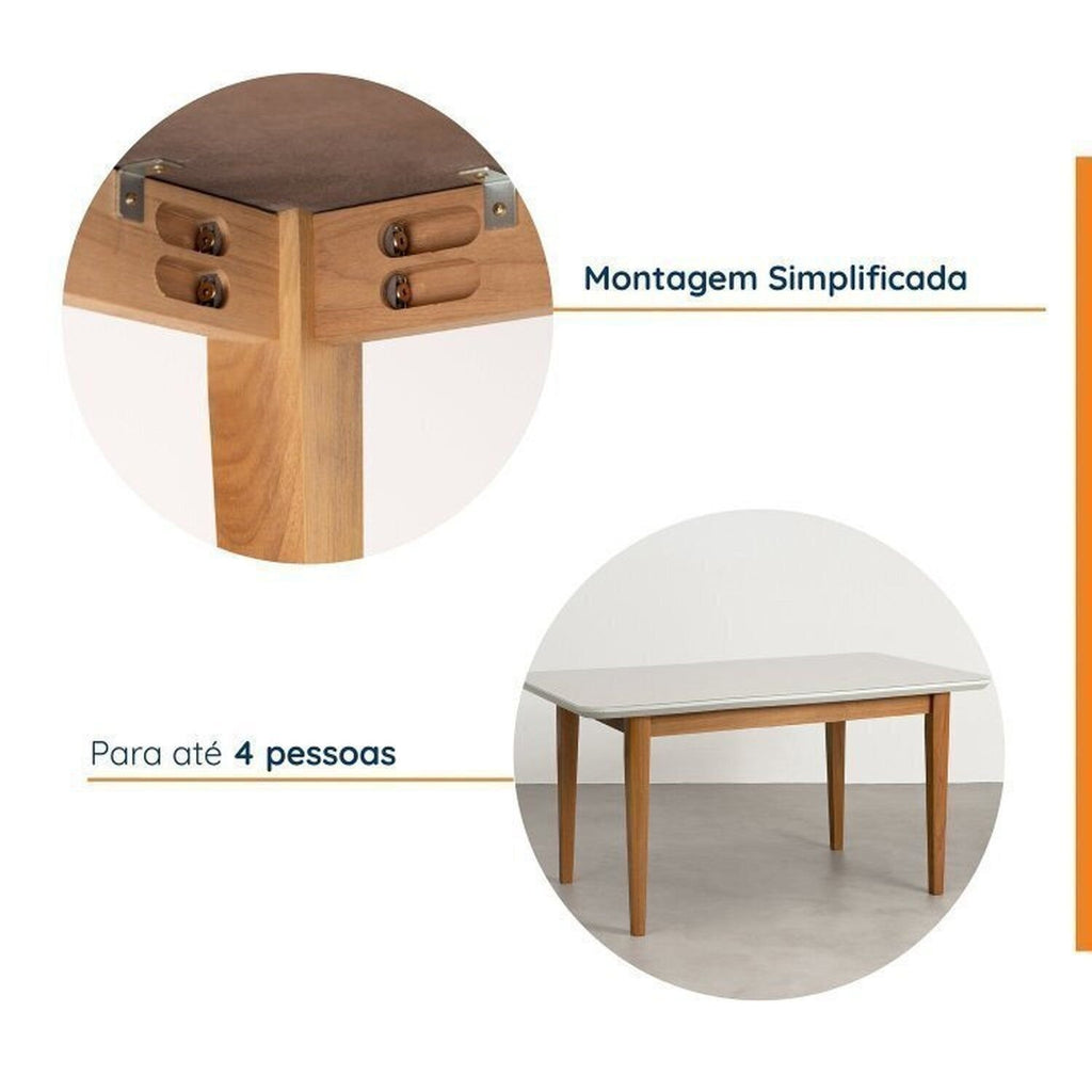 Conjunto Sala de Jantar Tangará Tiê Mesa com 4 Cadeiras Madeira Maciça Tampo MDF e Vidro CabeCasa MadeiraOriginals Bege/Cara