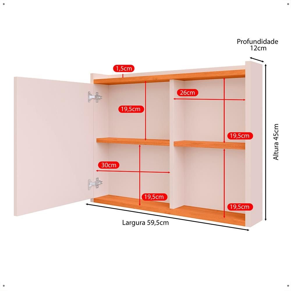 Espelheira para Banheiro DESAN Luxo 1 Porta 60cm Off White/Cinamom