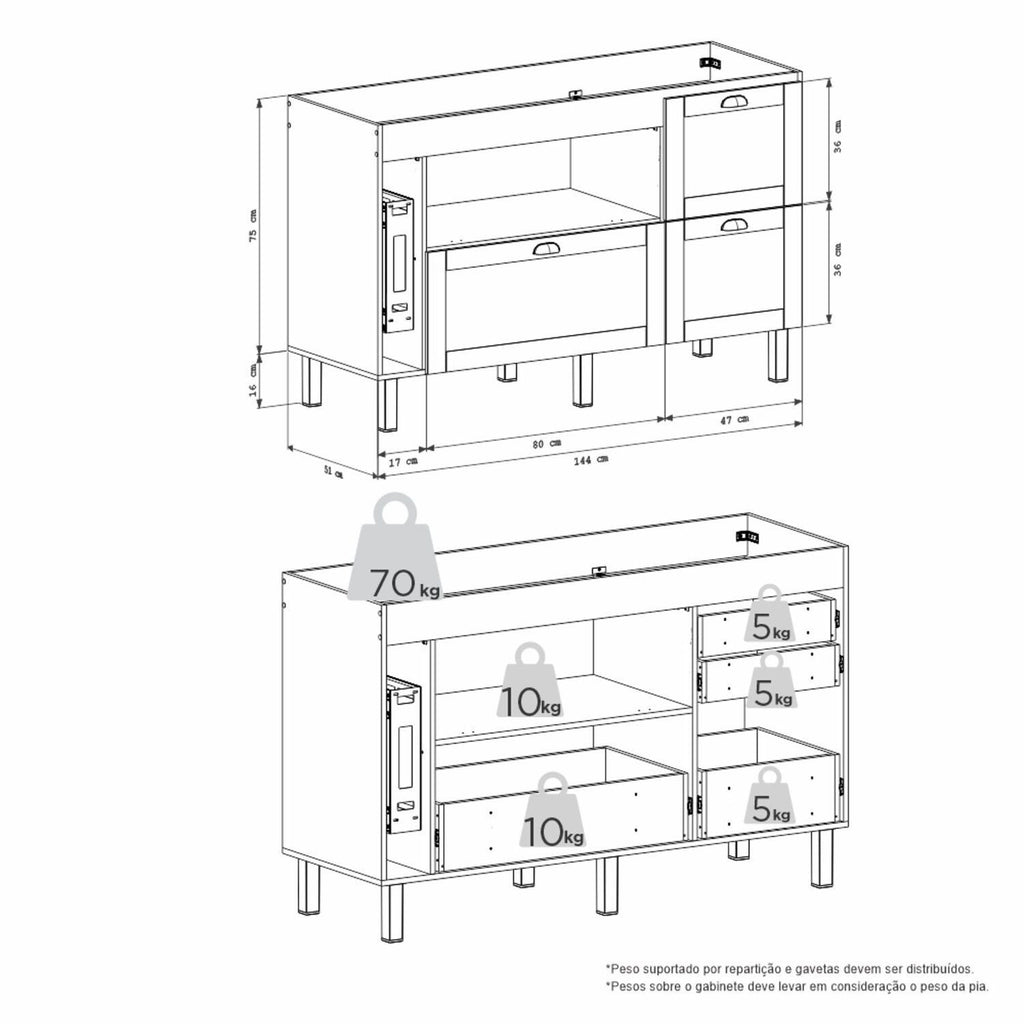 Gabinete de Cozinha para Pia 150cm Grou Cozimax Bege/Jequitibá