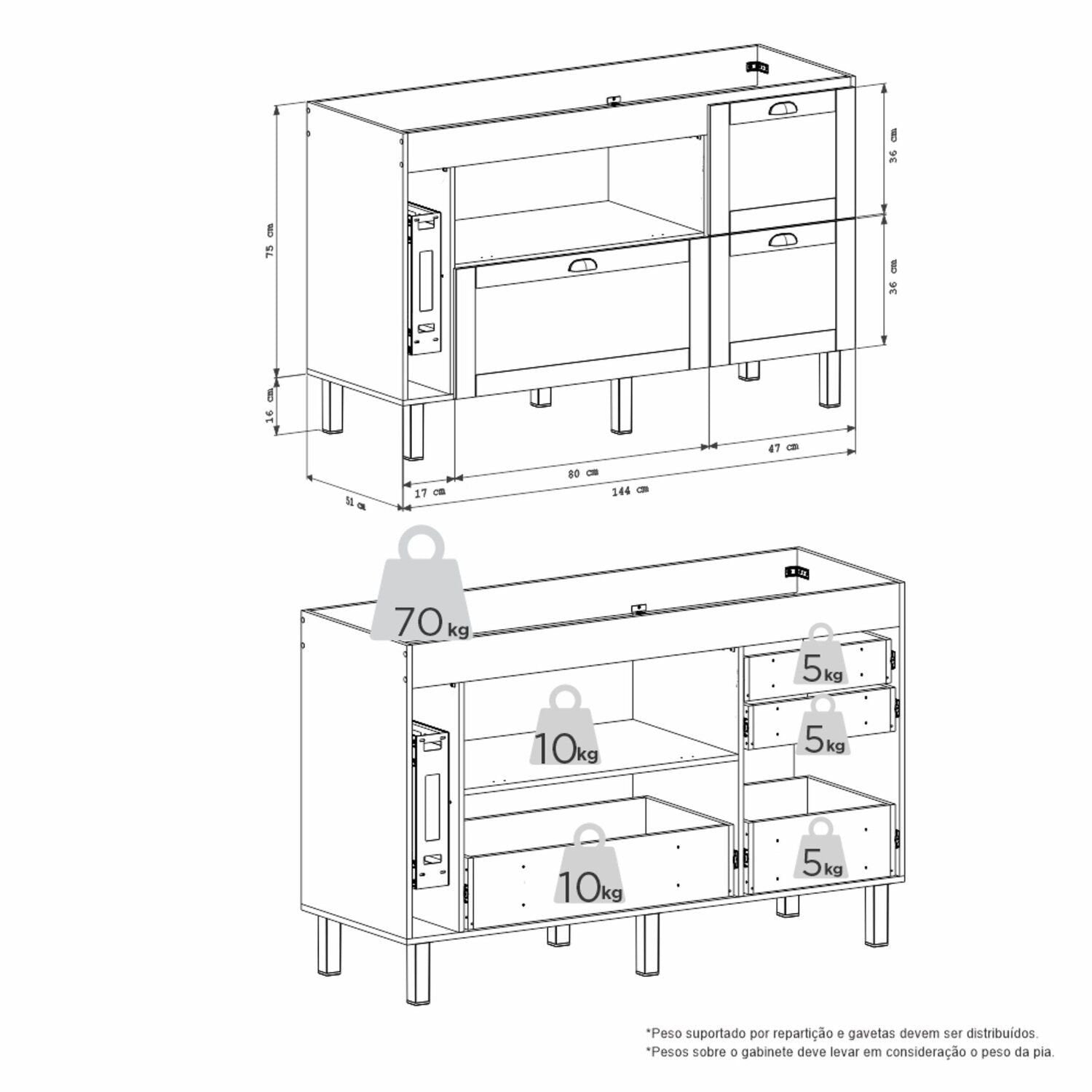 Gabinete de Cozinha para Pia 150cm Grou Cozimax Bege/Jequitibá