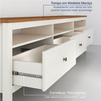 Conjunto Sala Ananda Rack, Estante e Armário Madeira Maciça Off White/Mel CabeCasa MadeiraMadeira