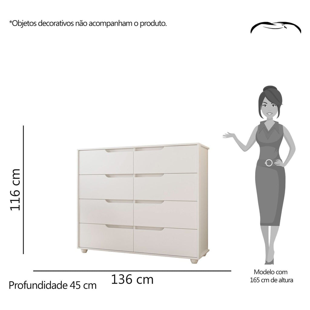 Cômoda 8 Gavetas Doble Albatroz Móveis Branco/Freijó